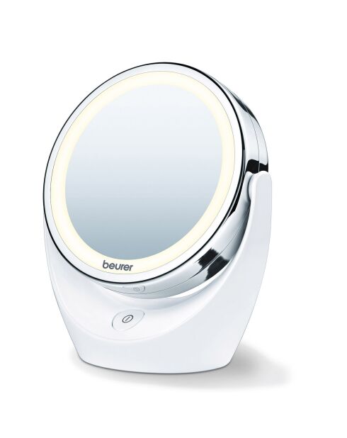 Verstelbare en verlichte cosmetische spiegelvergroting x5 12 LED wit/zilver - D.11 cm