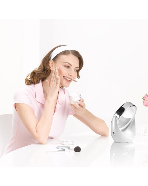 Verstelbare en verlichte cosmetische spiegelvergroting x5 12 LED wit/zilver - D.11 cm