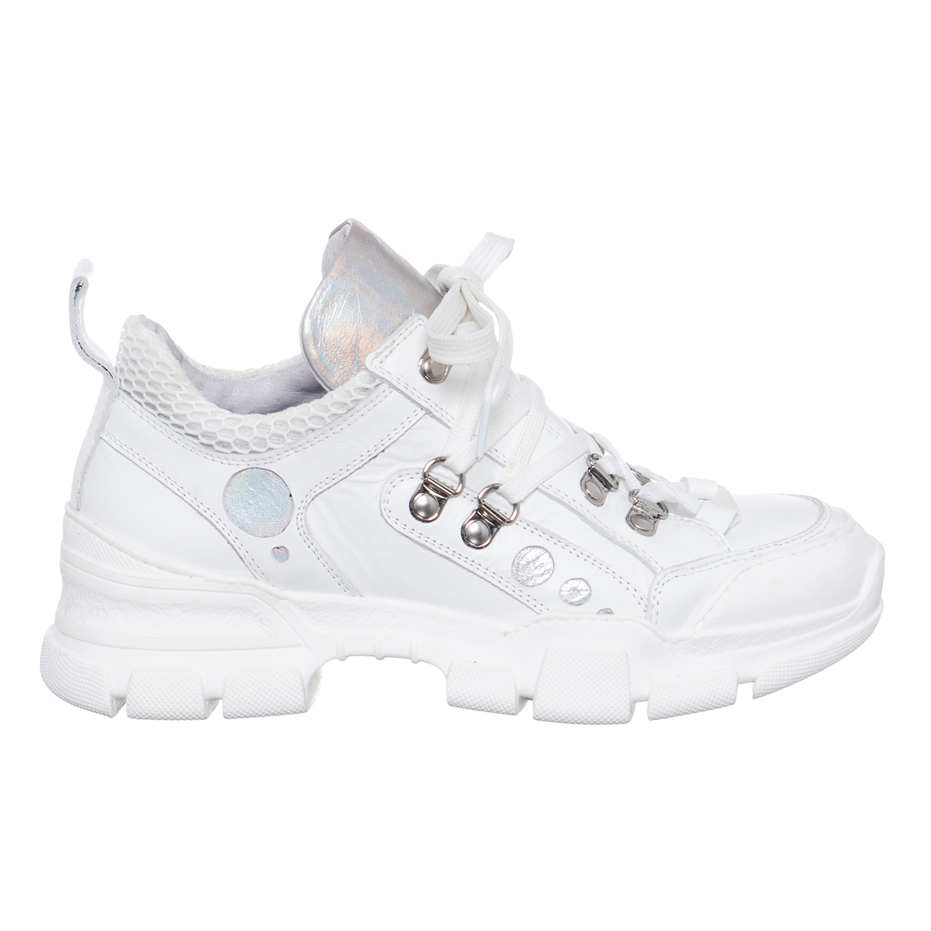 Sneakers en Cuir & Toile Vitello blanches