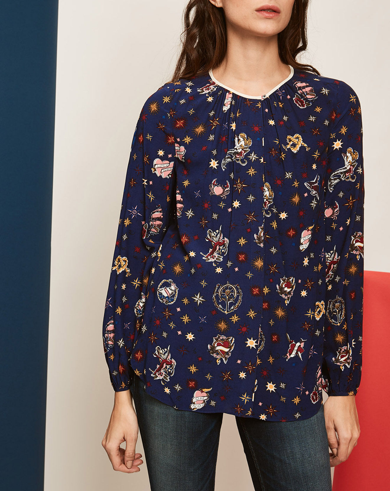 Blouse Renee bleu marine/multicolore