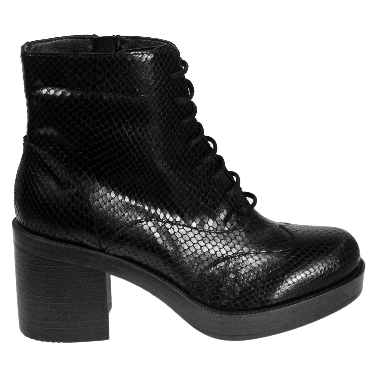 Boots en Cuir Pitone noires - Talon 7 cm