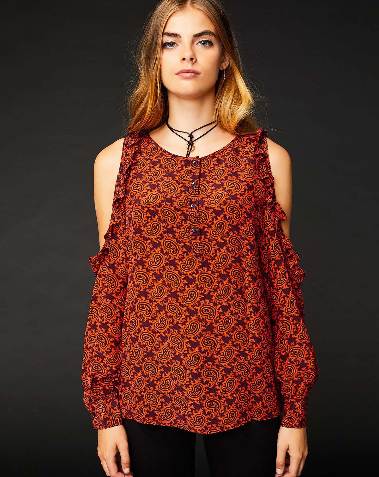 Blouse 100% Soie Bery imprimée orange