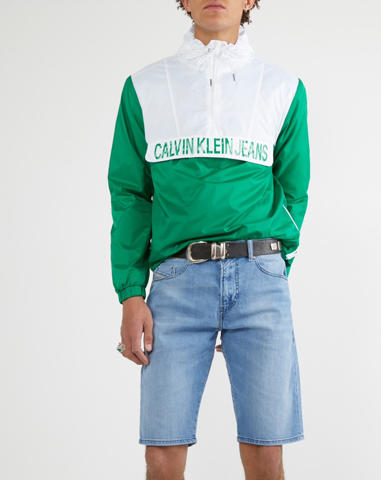 Coupe-vent à capuche Popover vert/blanc