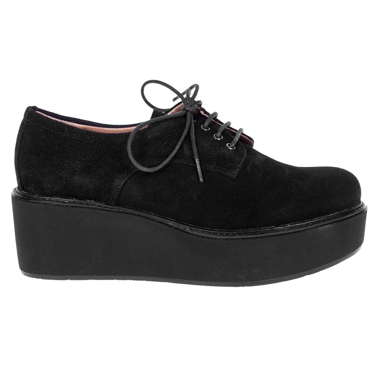 Creepers en velours de cuir compensées noir talon 5.5 cm