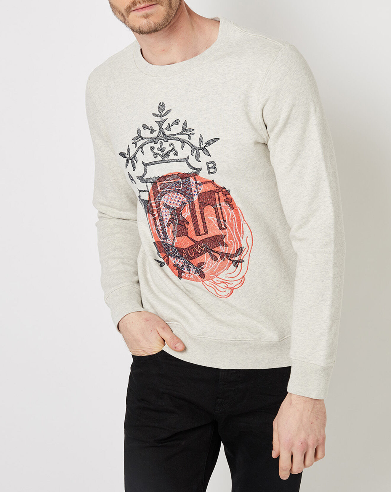 Sweat brodé gris clair