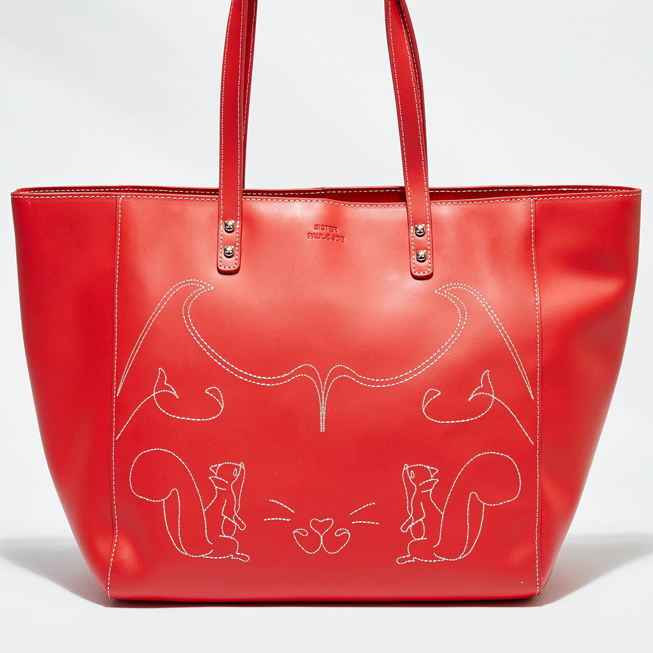 Sac cabas en Cuir Mendy corail - 47x30x19 cm