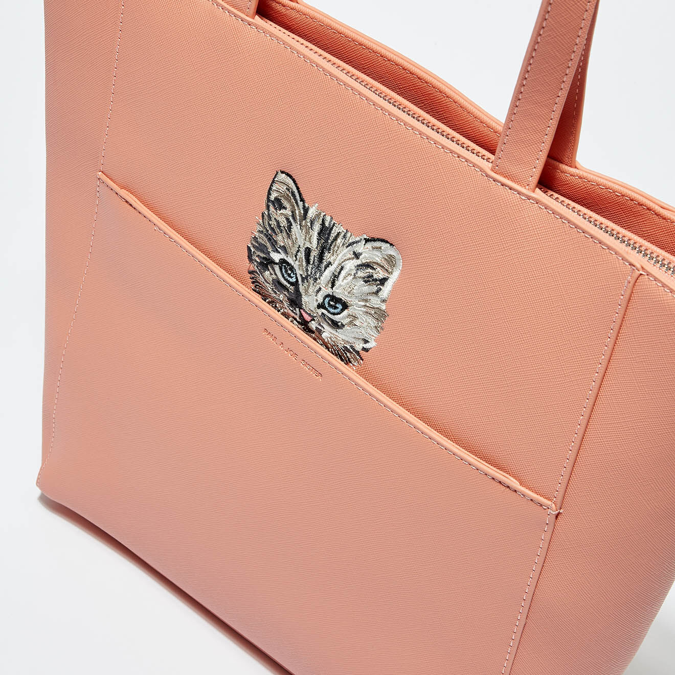 Sac cabas Lane Chat brodé rose - 38x33x8 cm