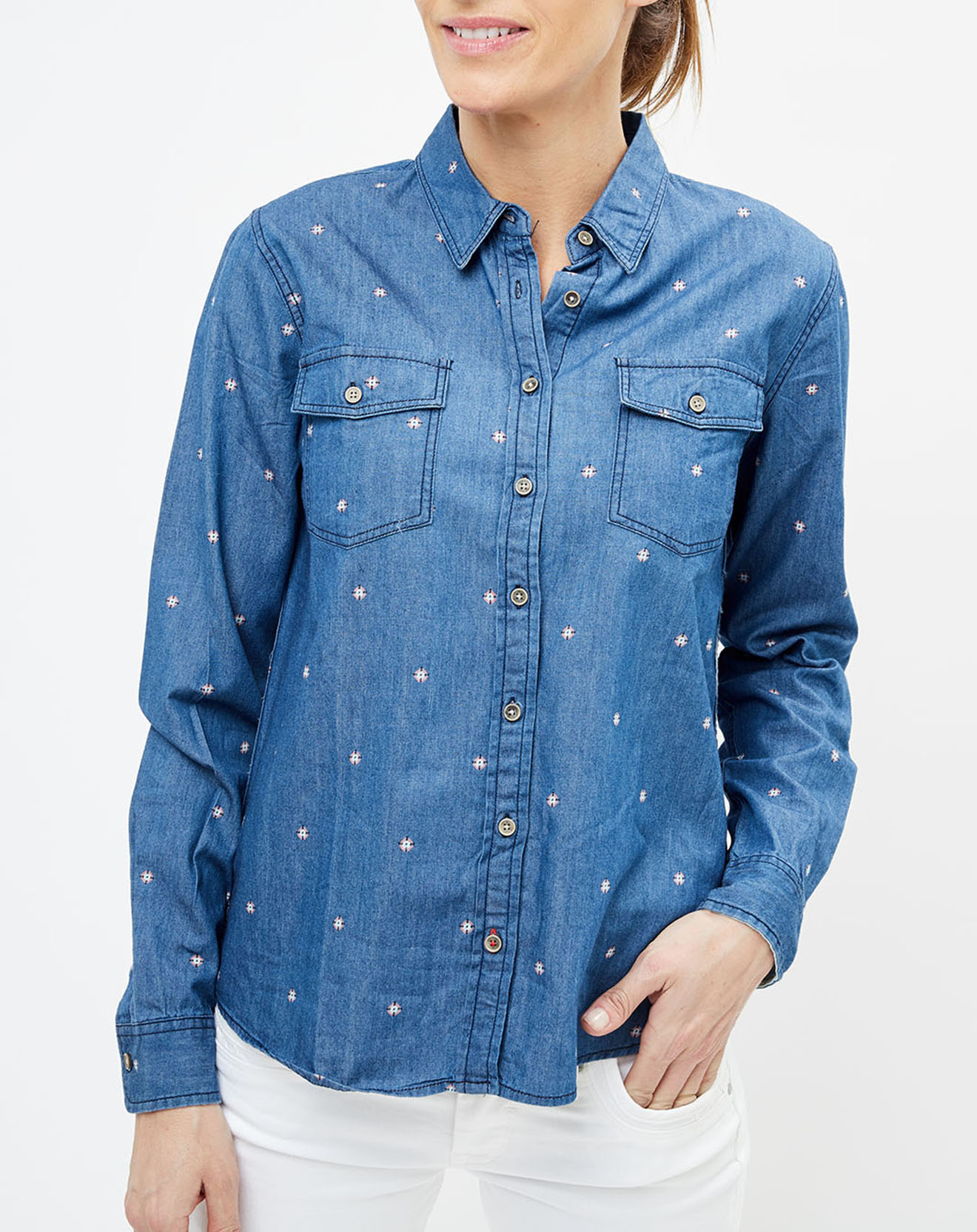 Chemise en jean Layla à motifs bleue