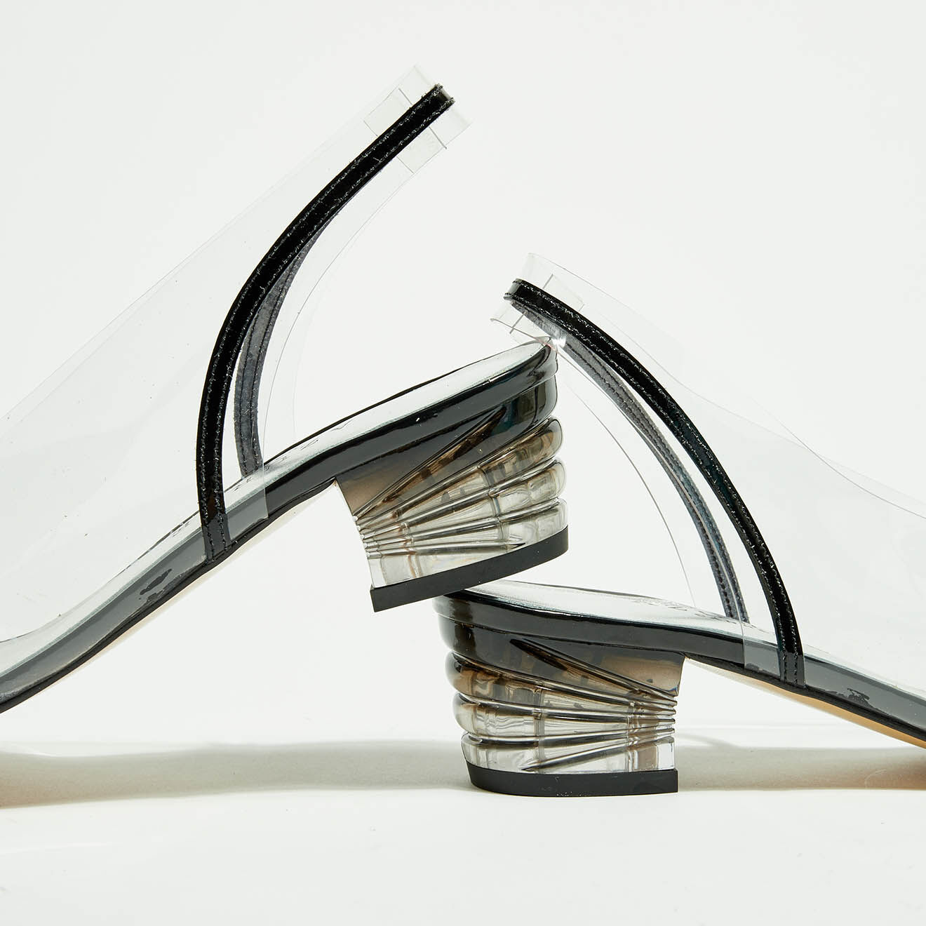 Sling-Back en Cuir Naon transparent/noir - Talon 4.5 cm