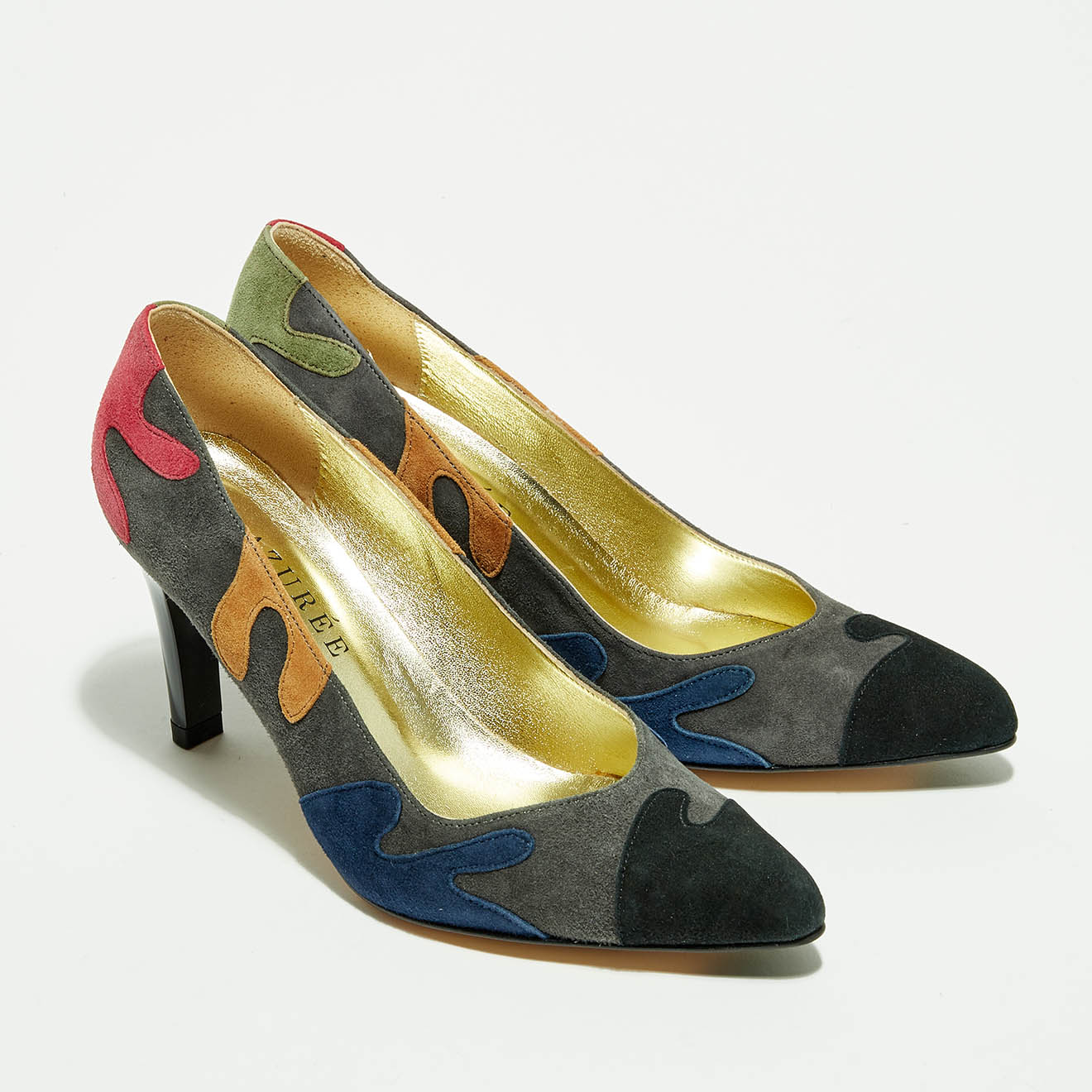 Escarpins en Velours de Cuir Obija gris/multicolore - Talon 7.5 cm