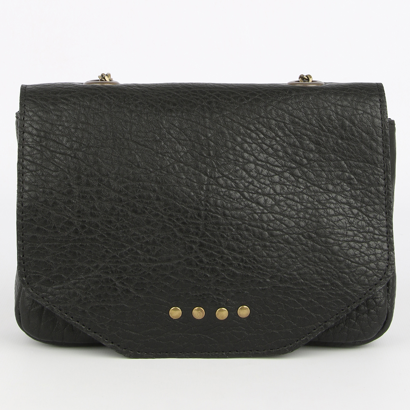 Sac bandoulière en Cuir d'Agneau Louise noir - 20x4x11.5 cm