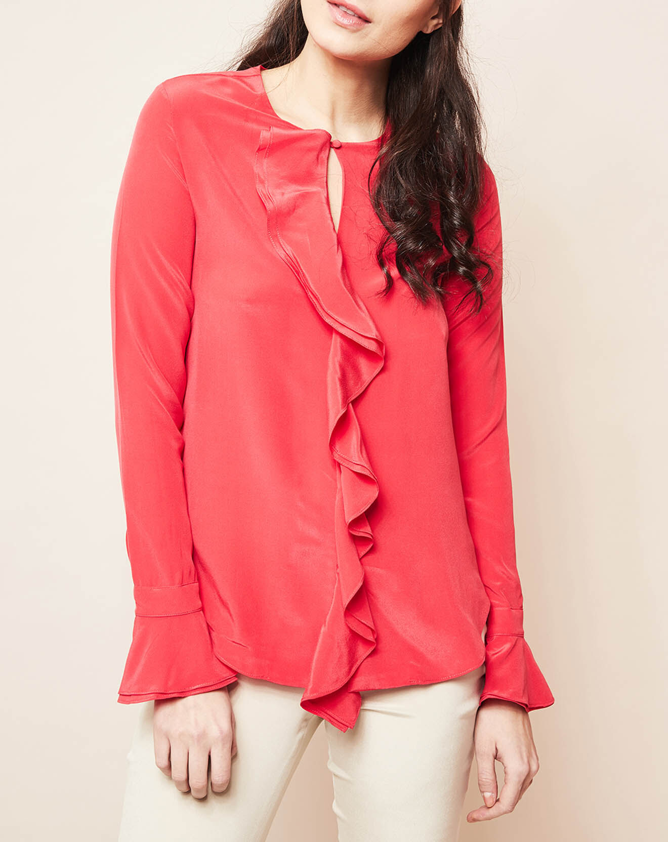 Blouse à volants 100% Soie grenat