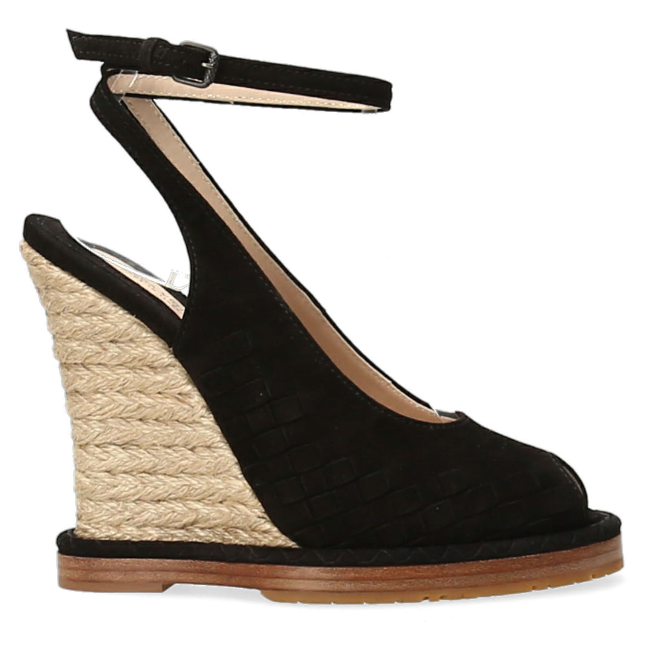 Sandales compensées en Velours de Cuir noires - Talon 10.5 cm