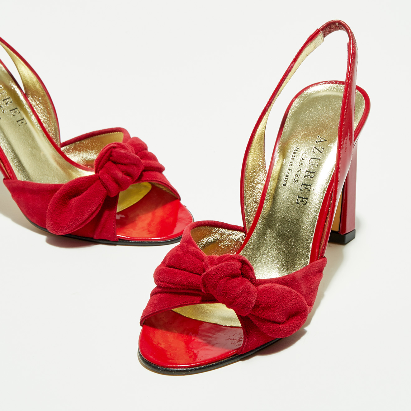 Sling-back en Cuir & Velours de Cuir Fauve rouges - Talon 8.5 cm