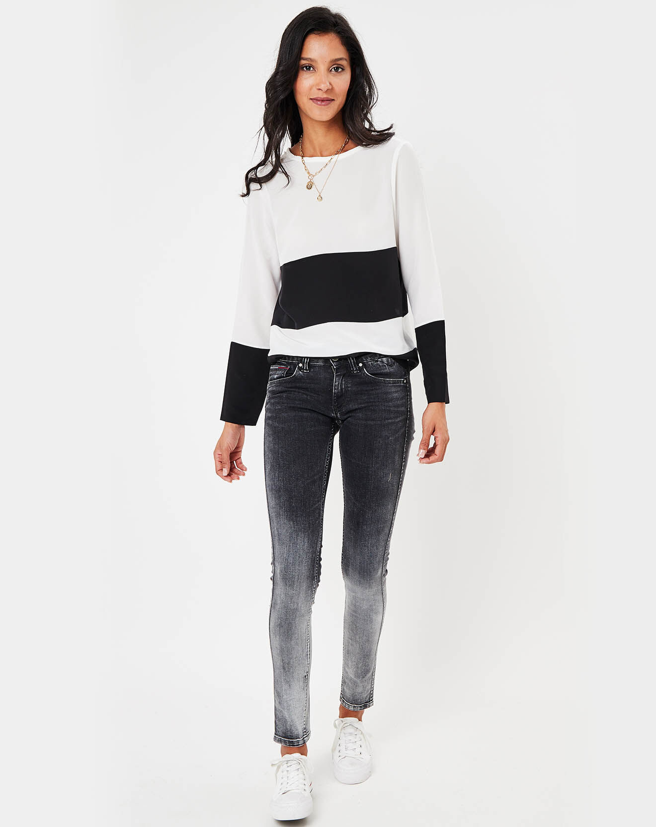 Top 100% soie gael blanc/noir