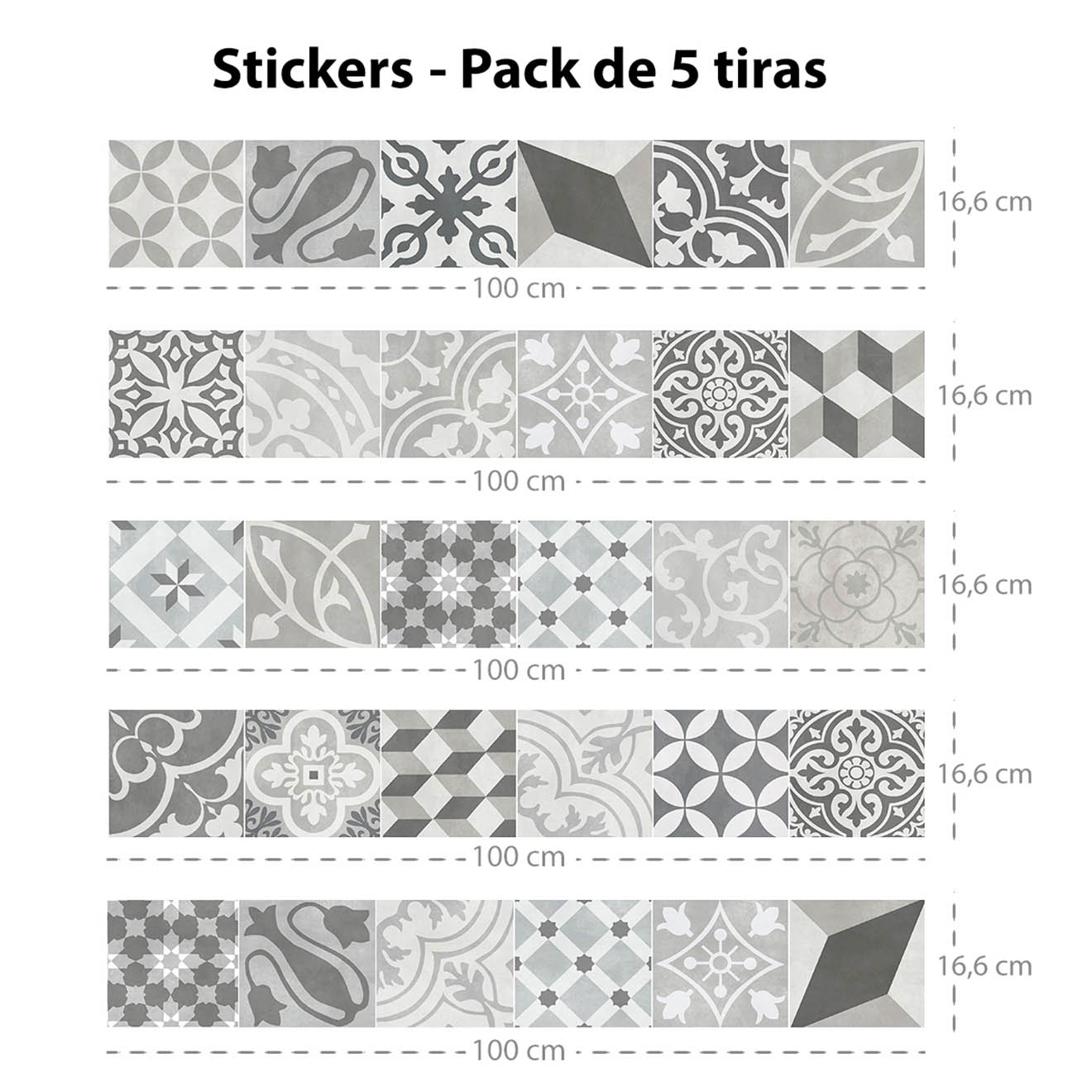 5 Bandes adhèsives Miguel Trujillo 3 grises - 16.6x100 cm