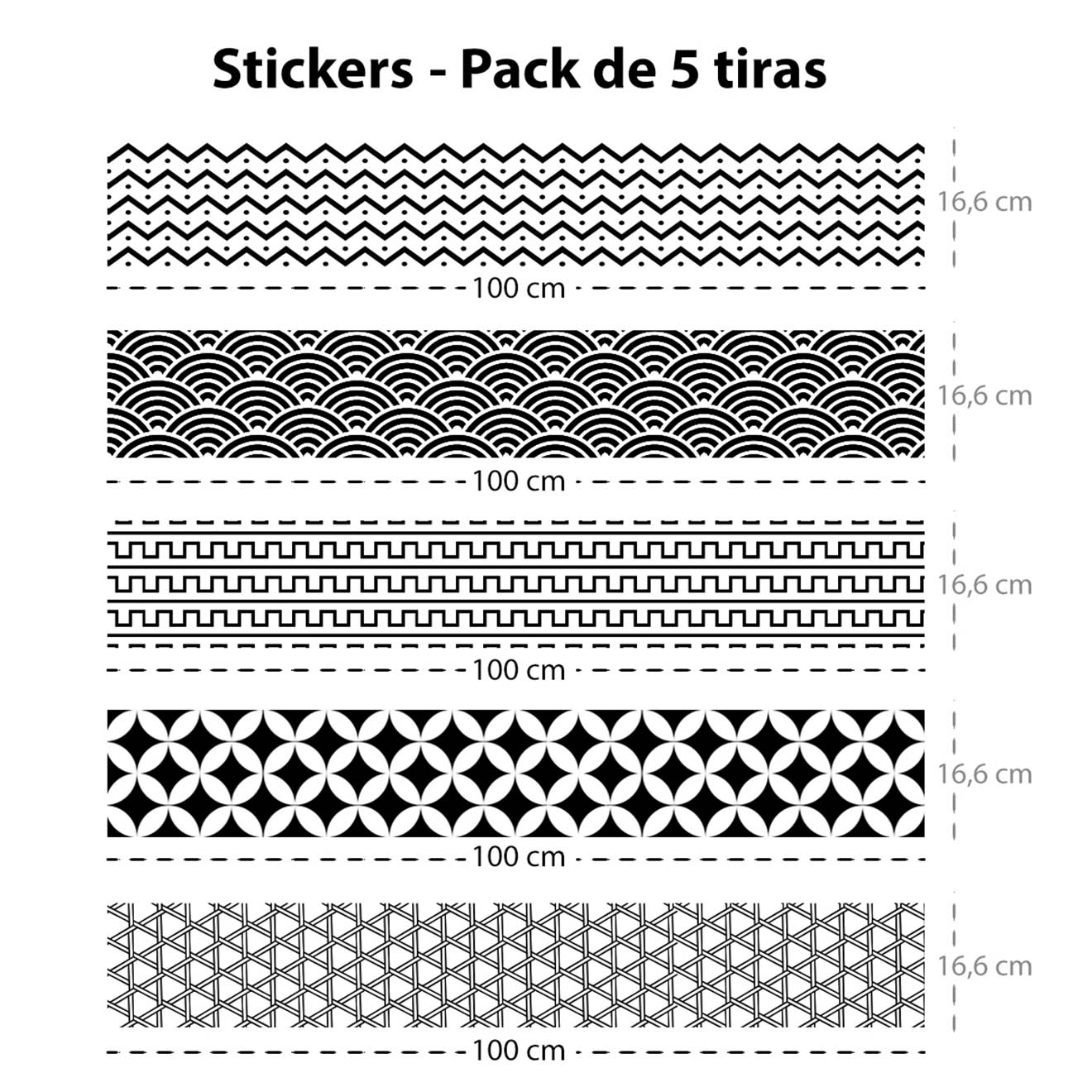 5 Bandes adhèsives Geométrico 6 gris/noir - 16.6x100 cm