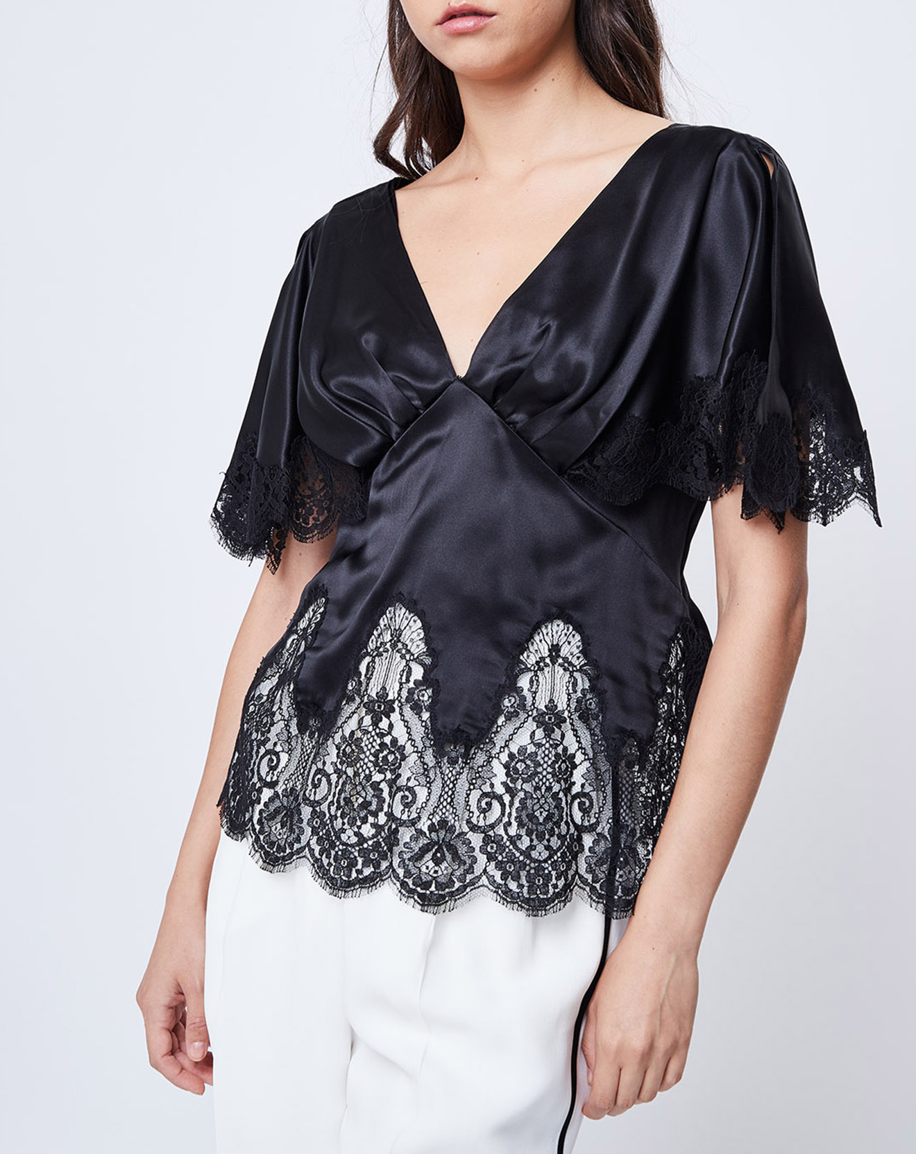 Top 100% Soie en dentelle noir