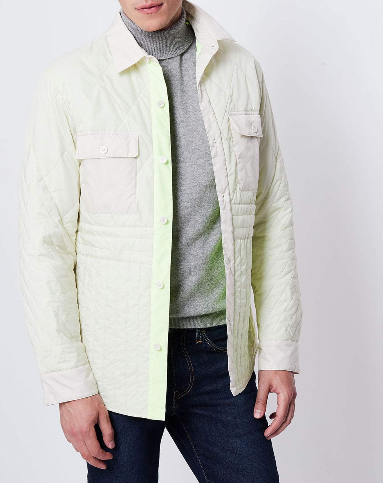 Veste matelassée beige/jaune fluo