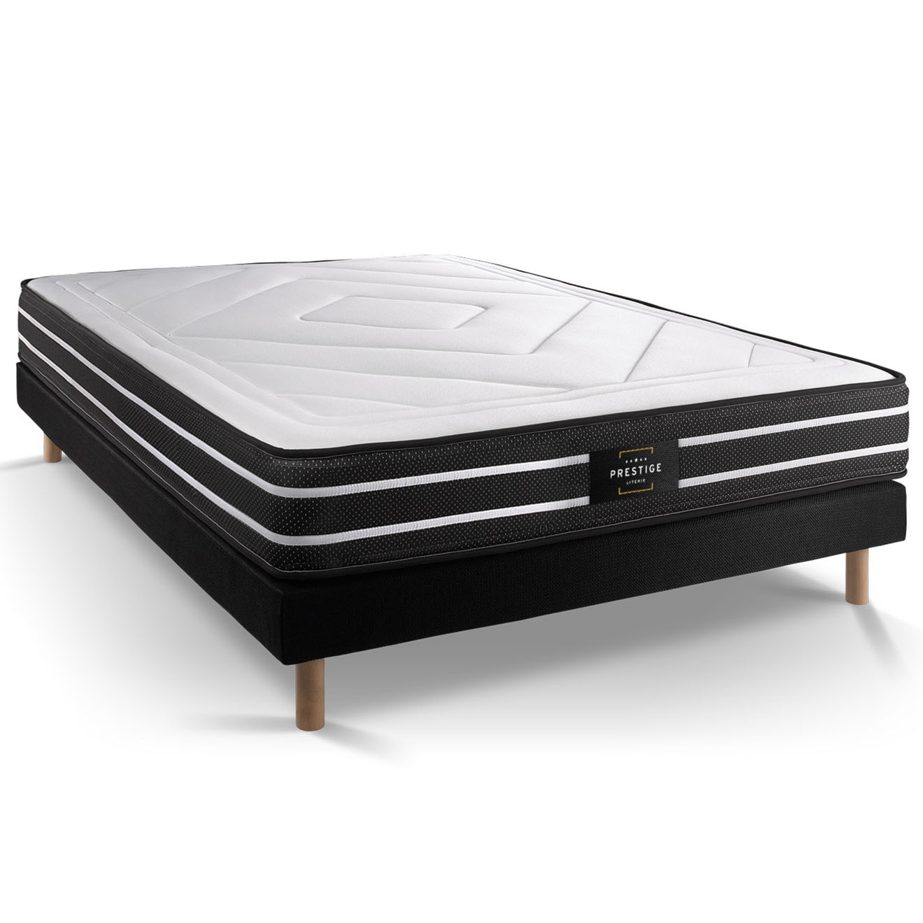 Prestige Literie - Ensemble Exclusive Matelas & Sommier noir - 140x190 cm