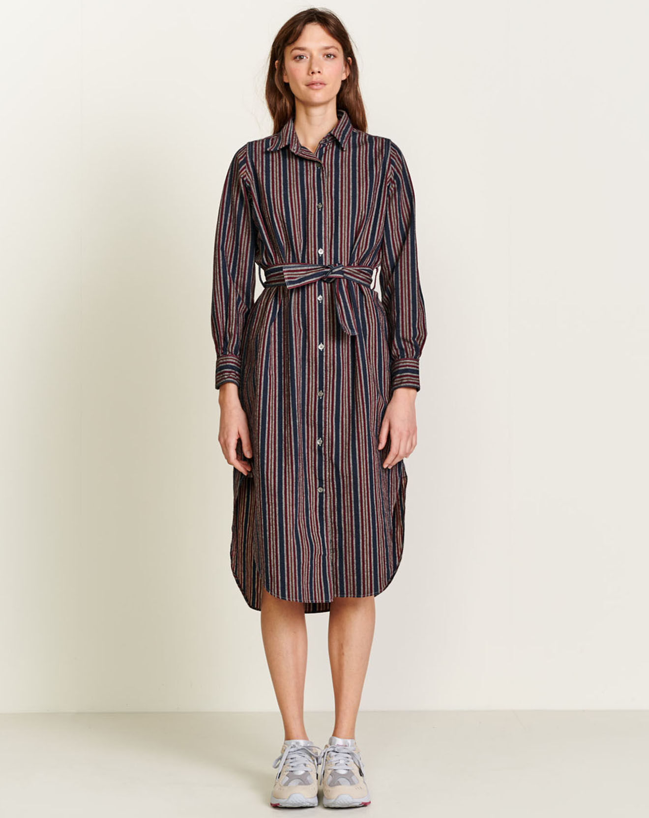 Robe chemise Georges en Coton rayée marine/bordeaux