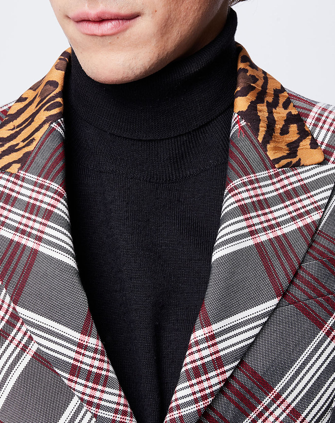 Veste en Laine mélangée à carreaux gris/blanc/rouge