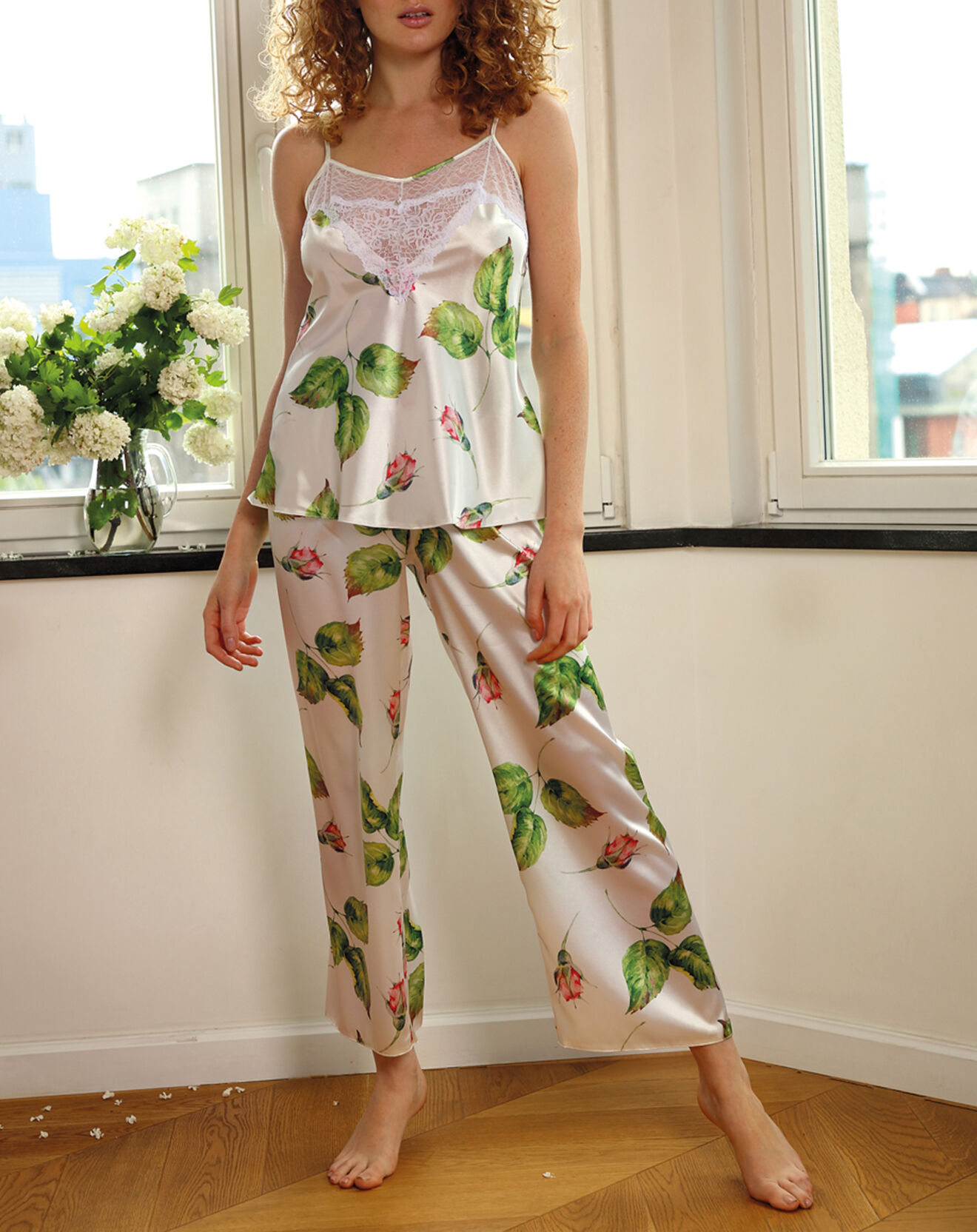 Pyjama Flowers écru/vert
