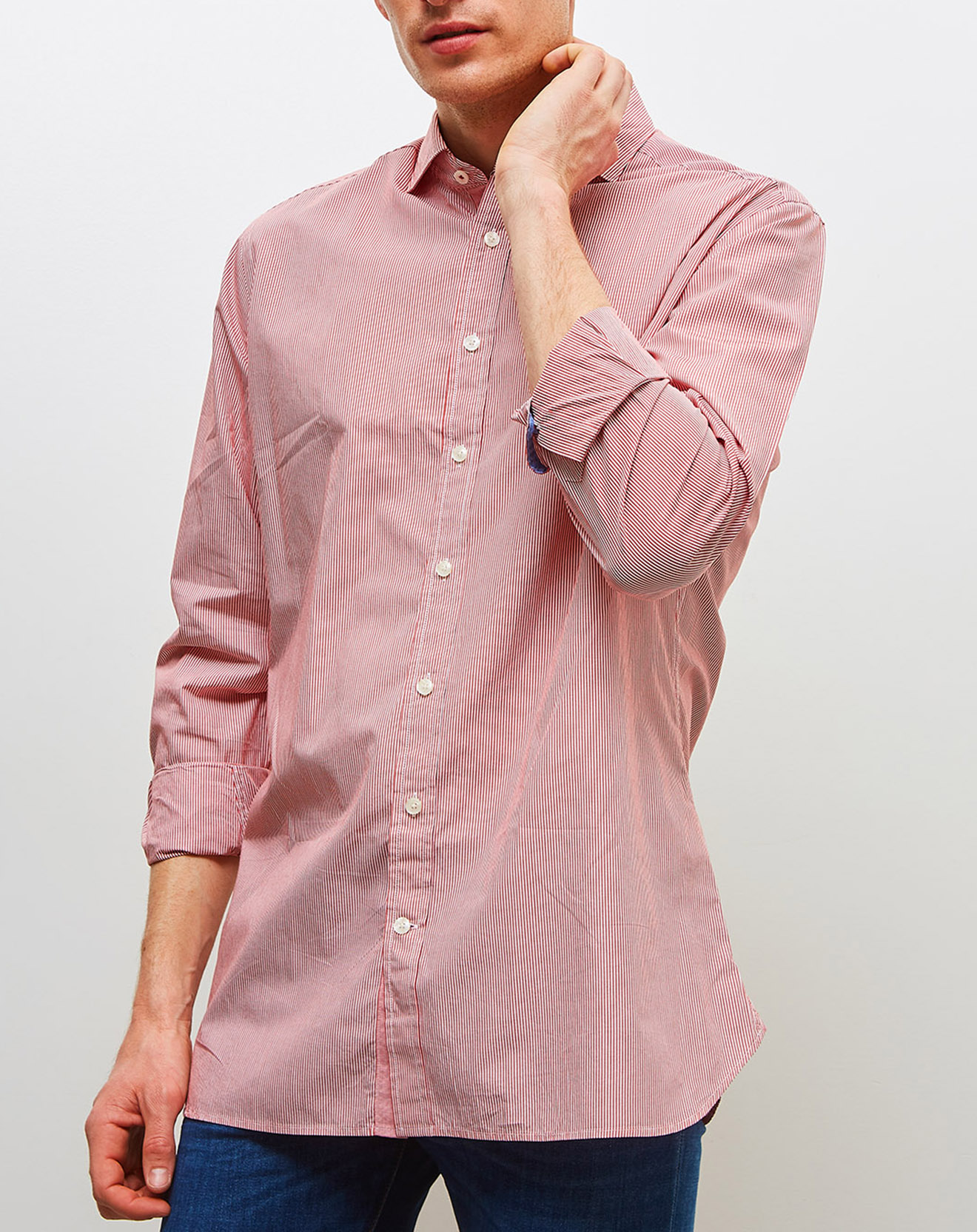 Chemise slim fit Fine strip rouge/blanc
