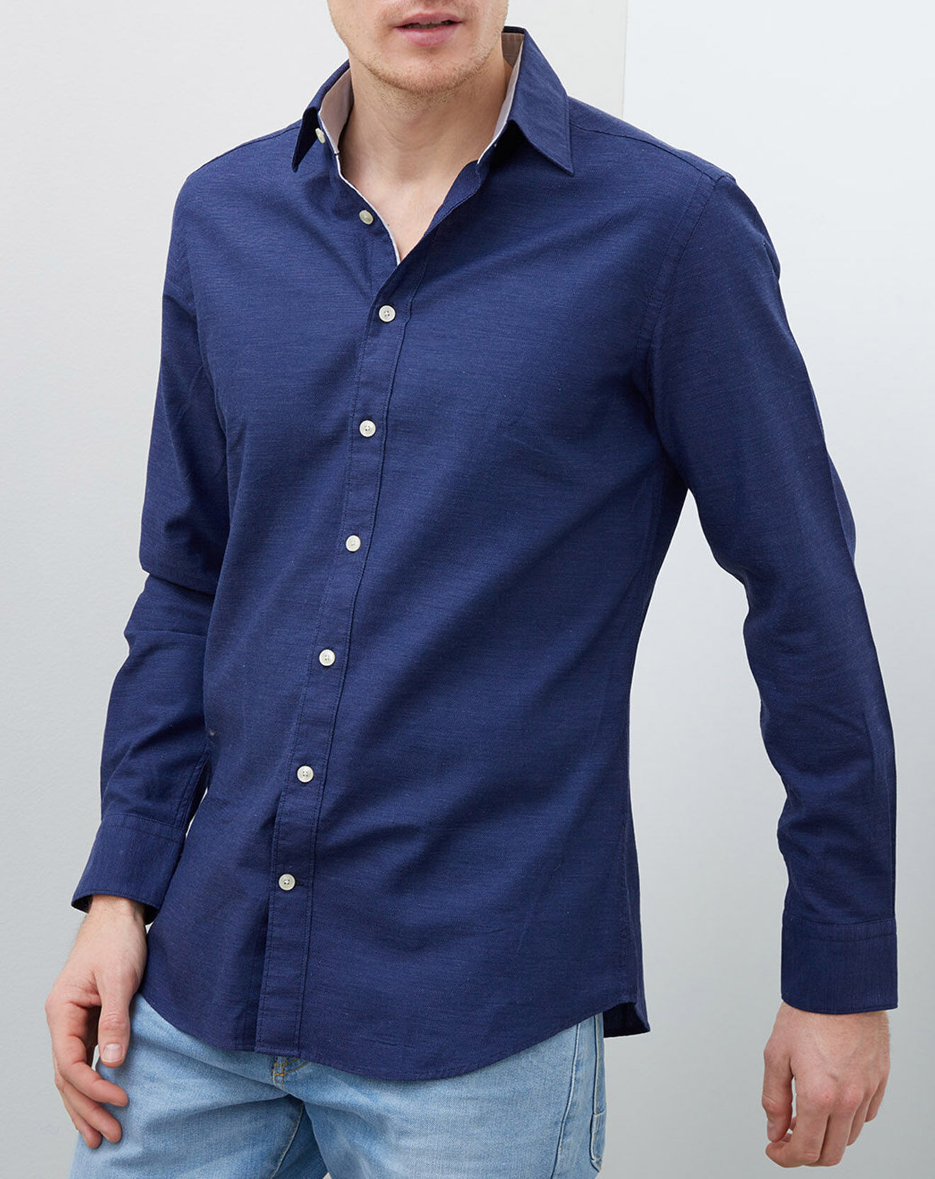 Chemise slim fit Plain texturé navy