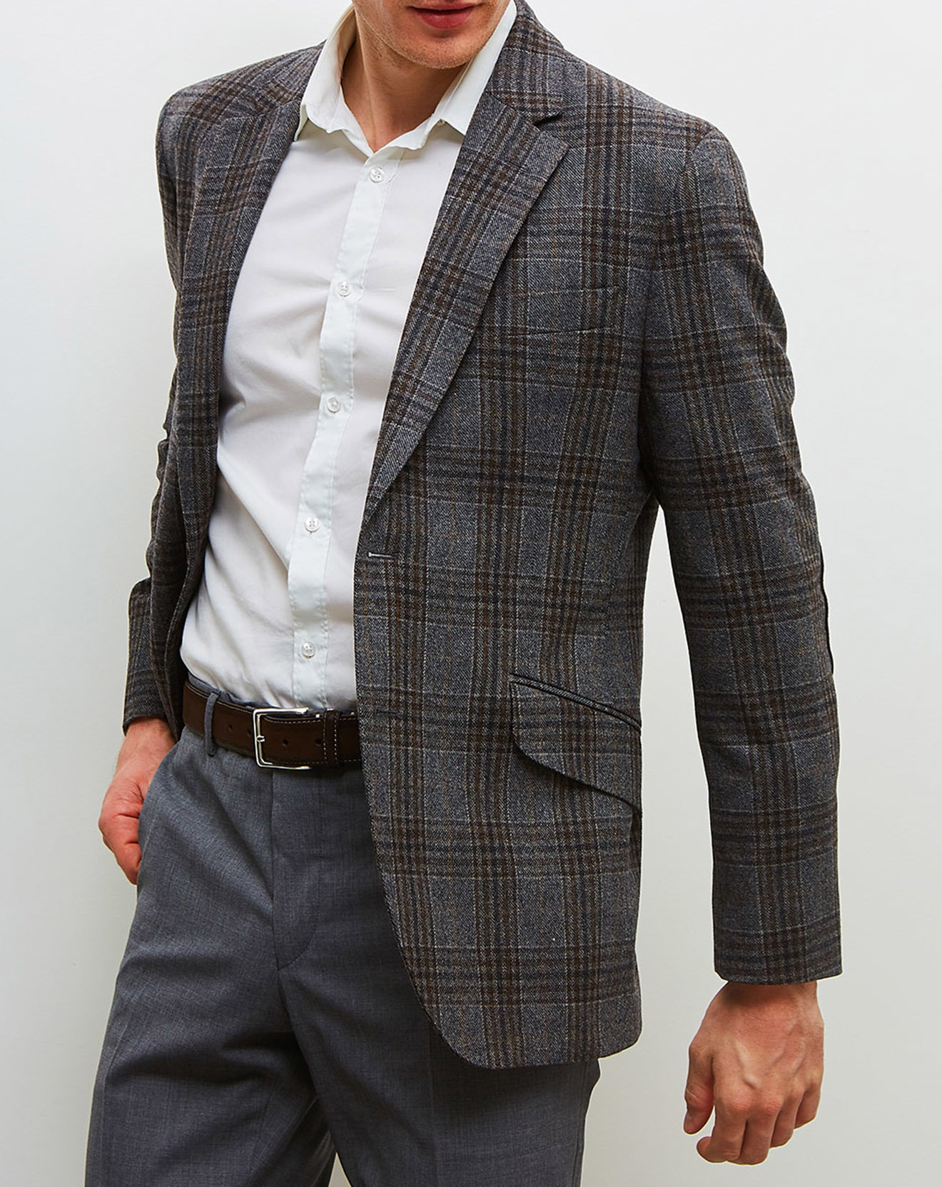 Veste en Laine & Cachemire gris/marron