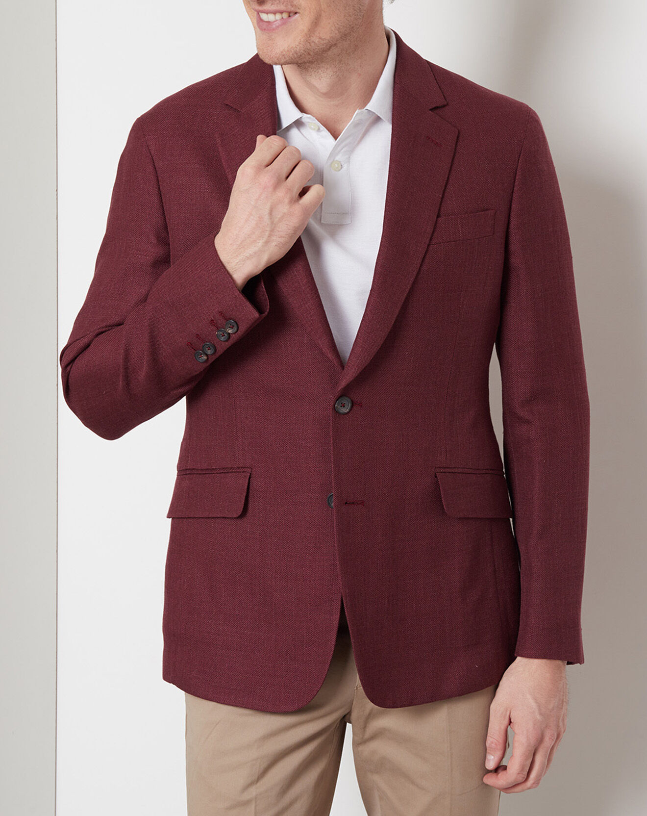 Veste en Laine, Soie & Lin Mayfair Hopsack framboise