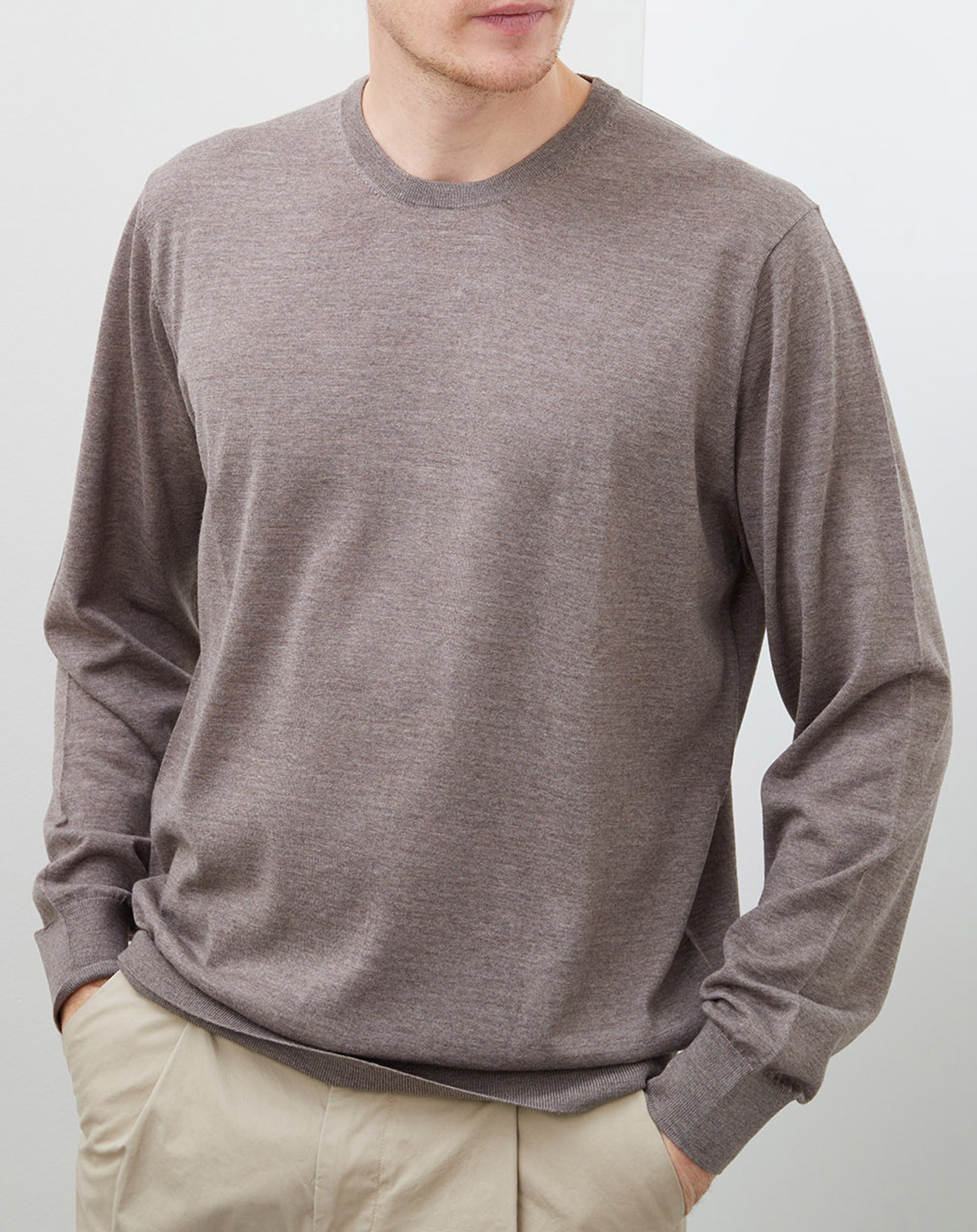 Pull 100% Laine col rond taupe