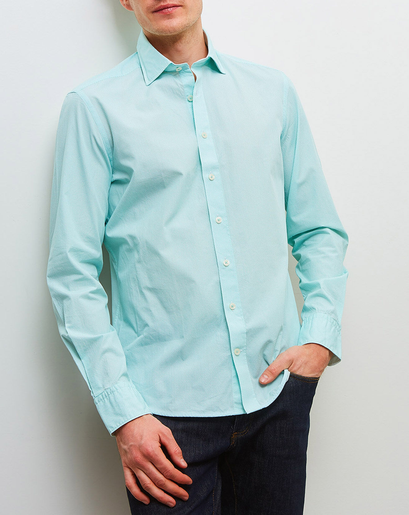 Chemise classique aqua/blanc