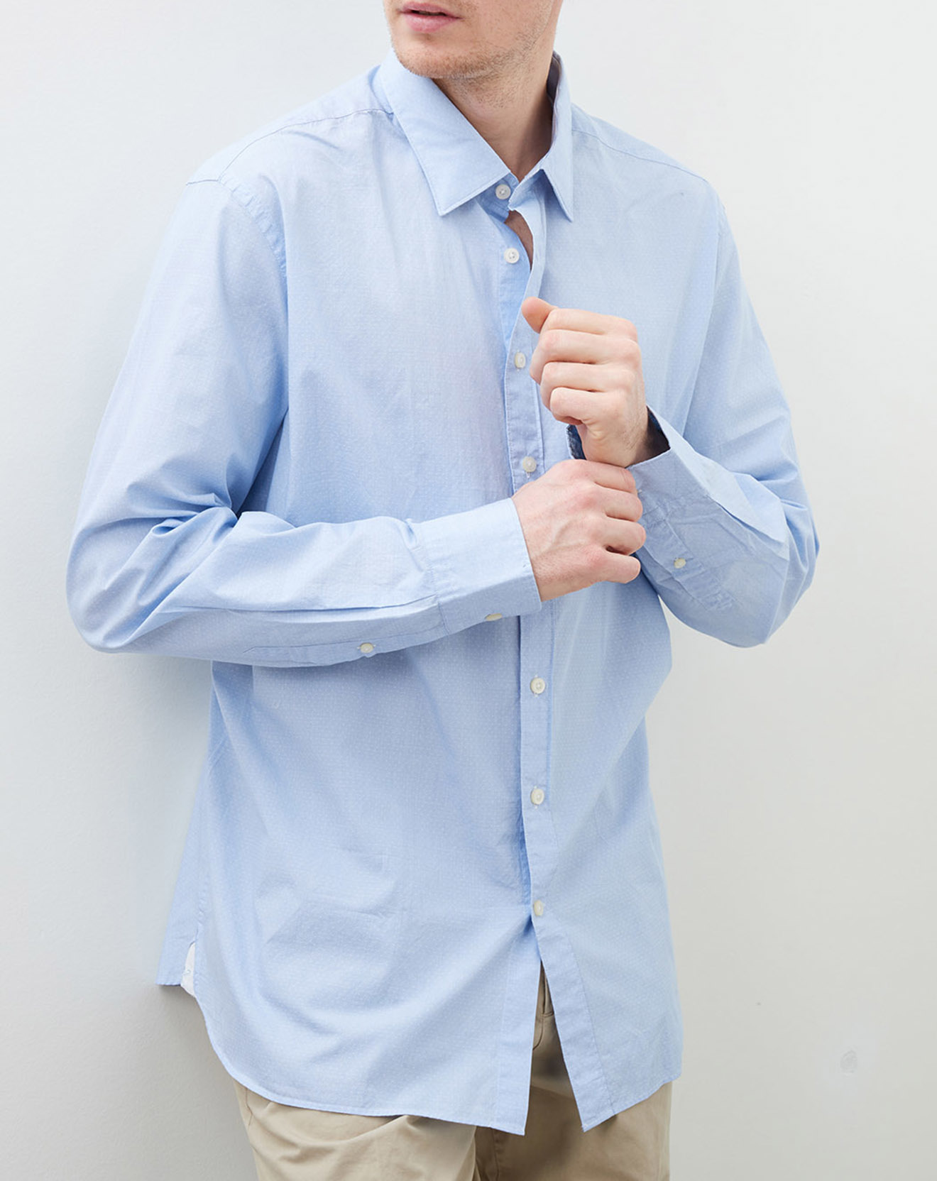 Chemise slim fit à point bleu ciel/blanc
