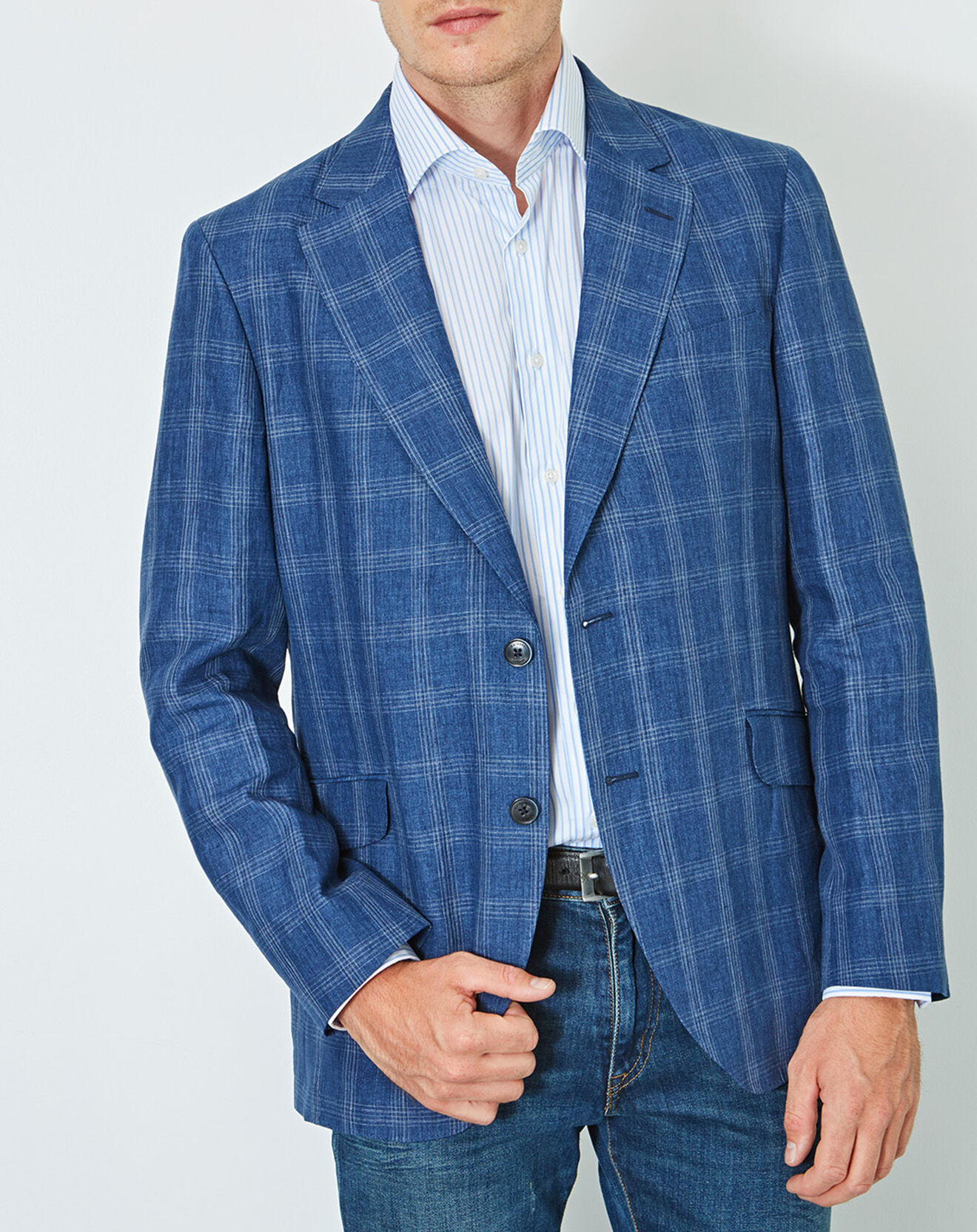 Veste 100% Lin Chambray bleue