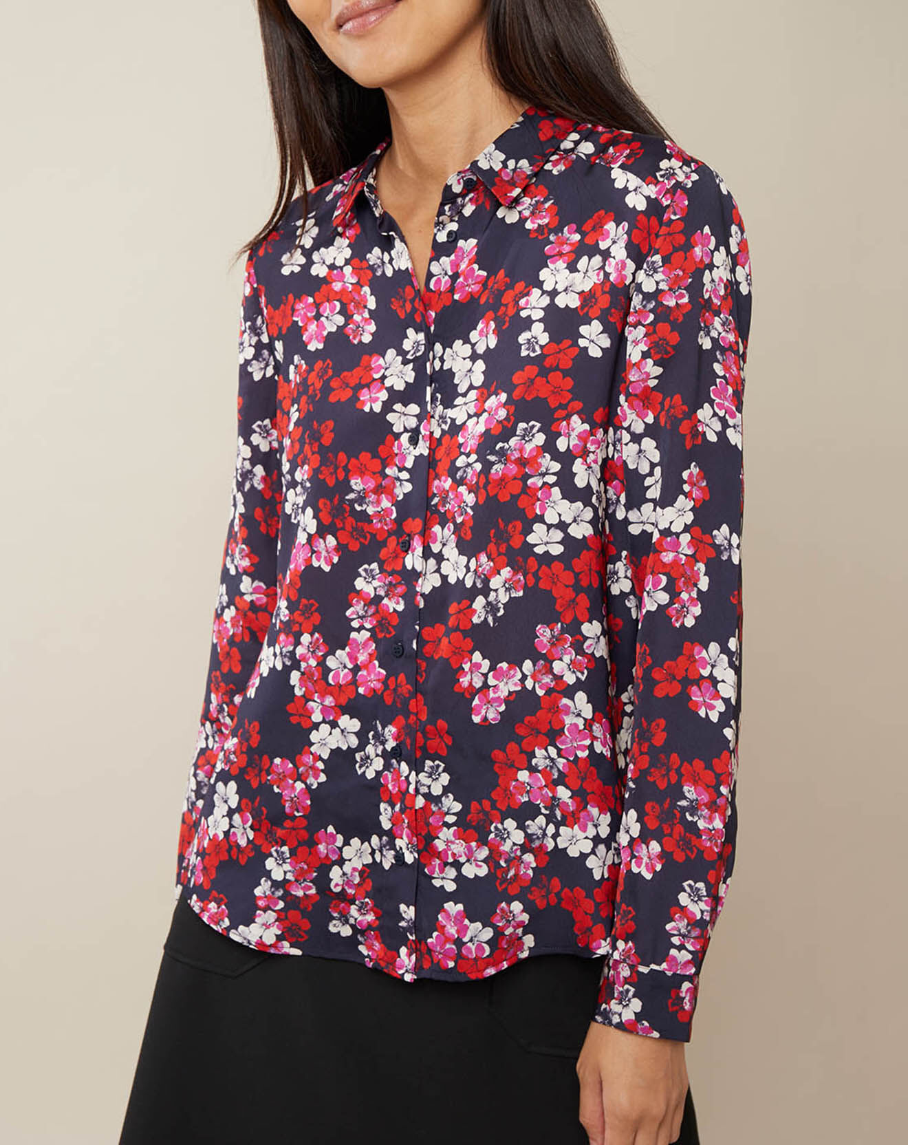 Chemise Carine imprimé bleu marine/ multicolore