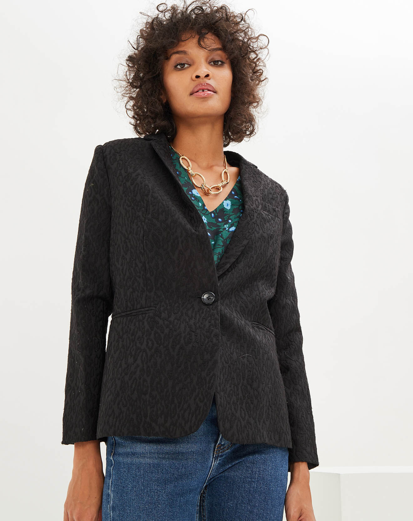 Veste en jacquard Animal noire