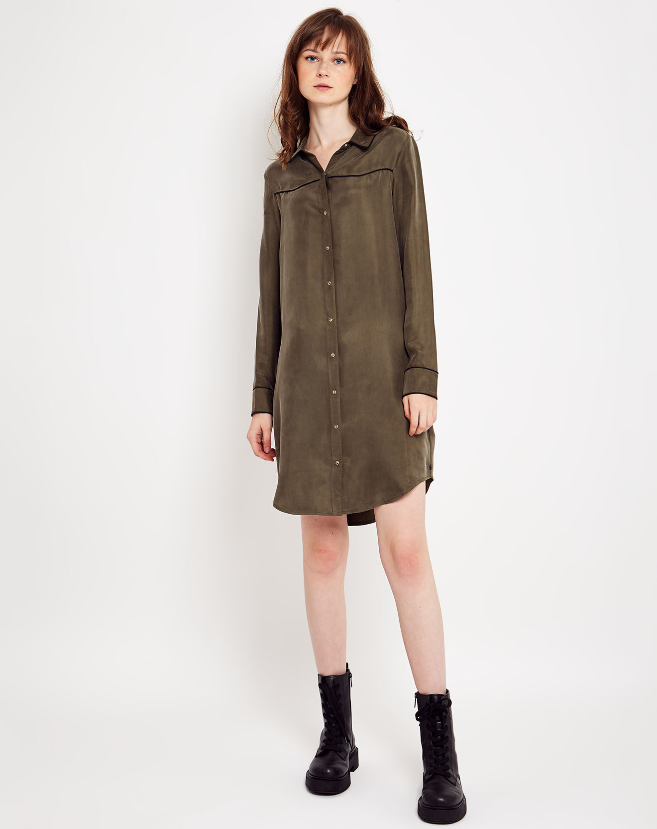 Robe chemise kaki/noir