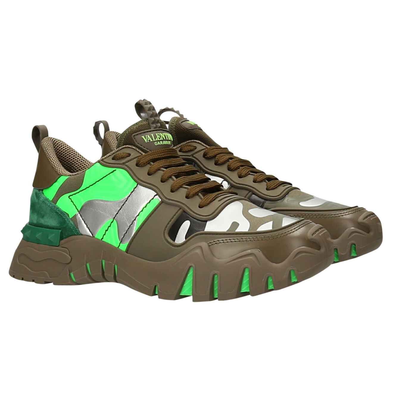 Sneakers Pablo en Cuir vert/argenté