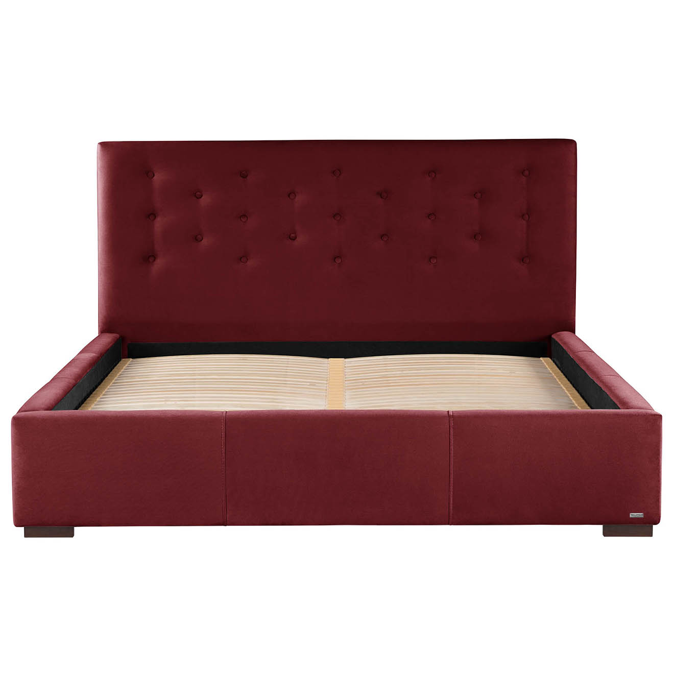 Cadre de lit à lattes Basalte toucher velours rouge - 140x200 cm