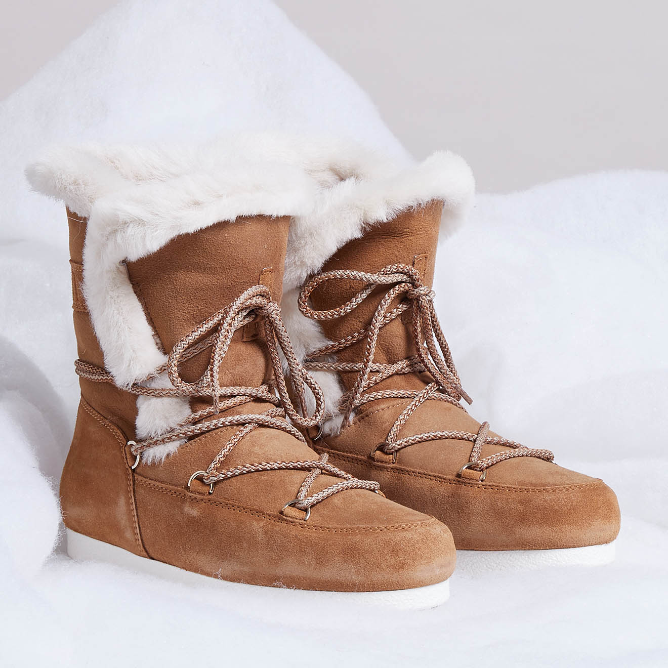 Moon Boot - Boots Après-ski en Velours de Cuir & Fourrure Shearl camel