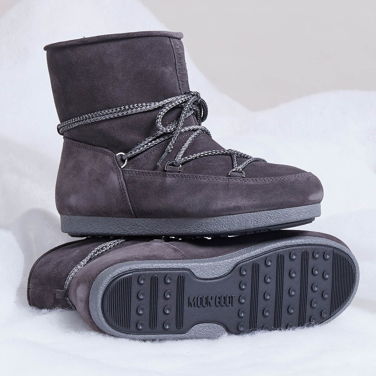 Moon Boot - Boots Après-ski en Velours de Cuir Far Side anthracite