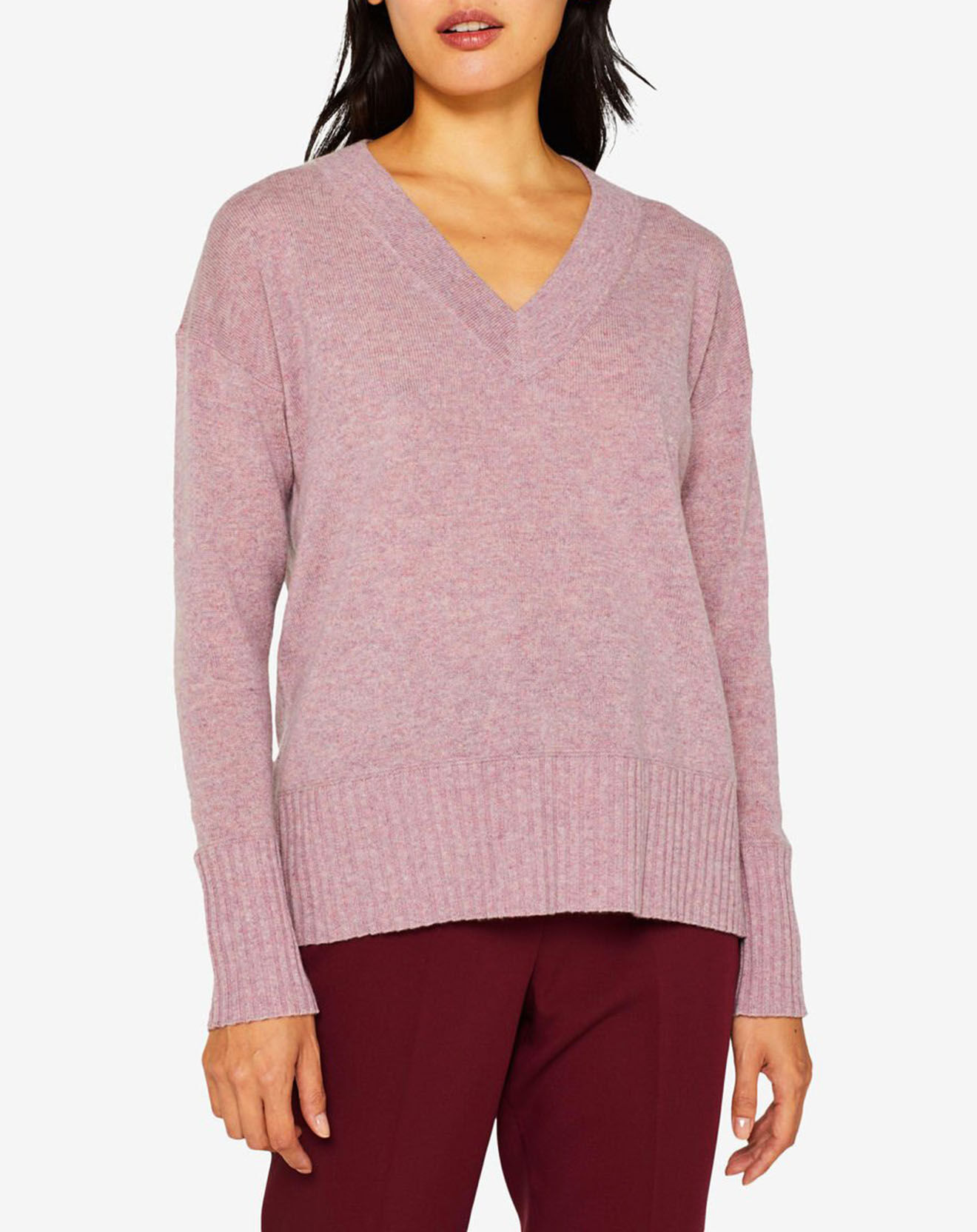 Pull en Cachemire col V rose