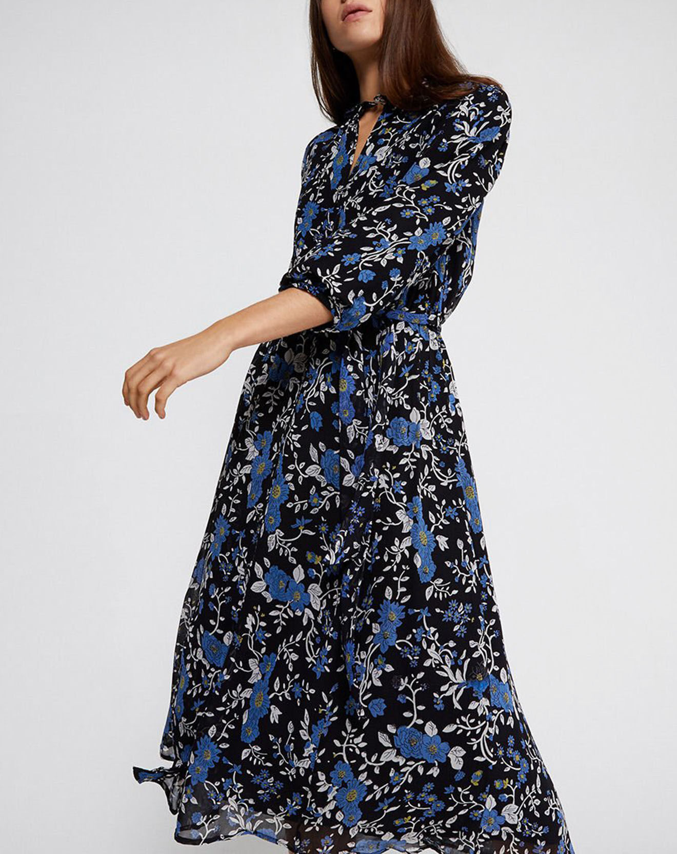 Robe Georgette imprimée bleuet noir/bleu