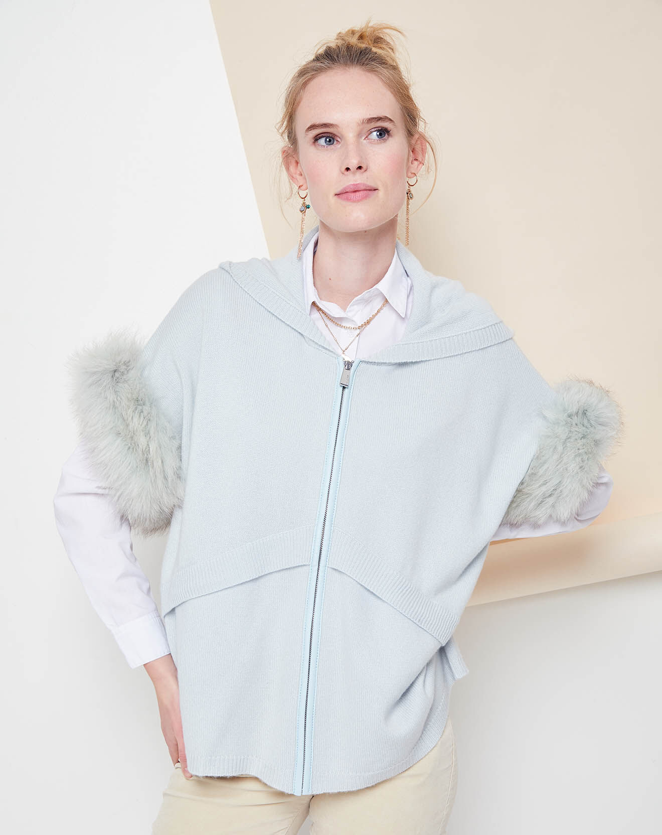 Gilet en Laine & Cachemire Fourrure Renard Palace vert