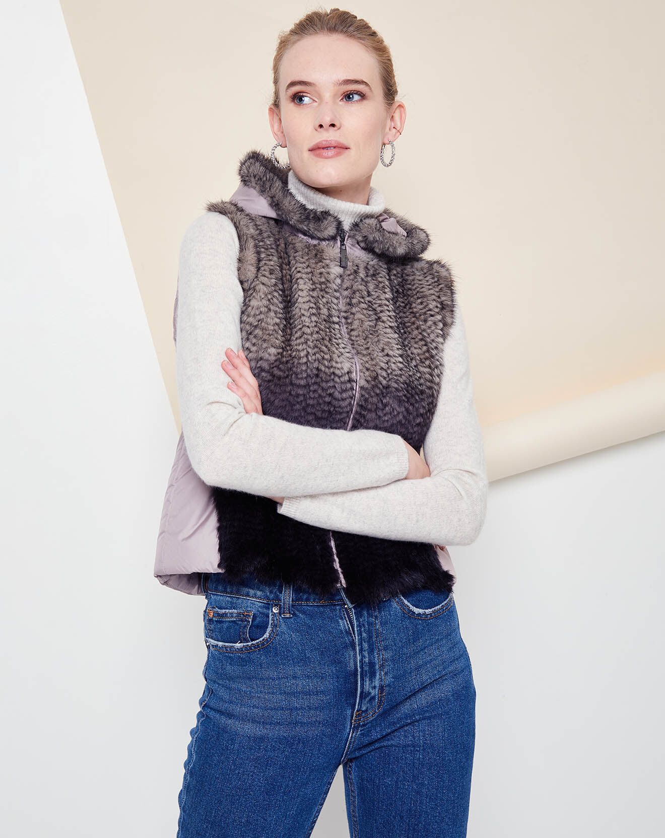 Doudoune à capuche avec Fourrure de Vison Nemo grise