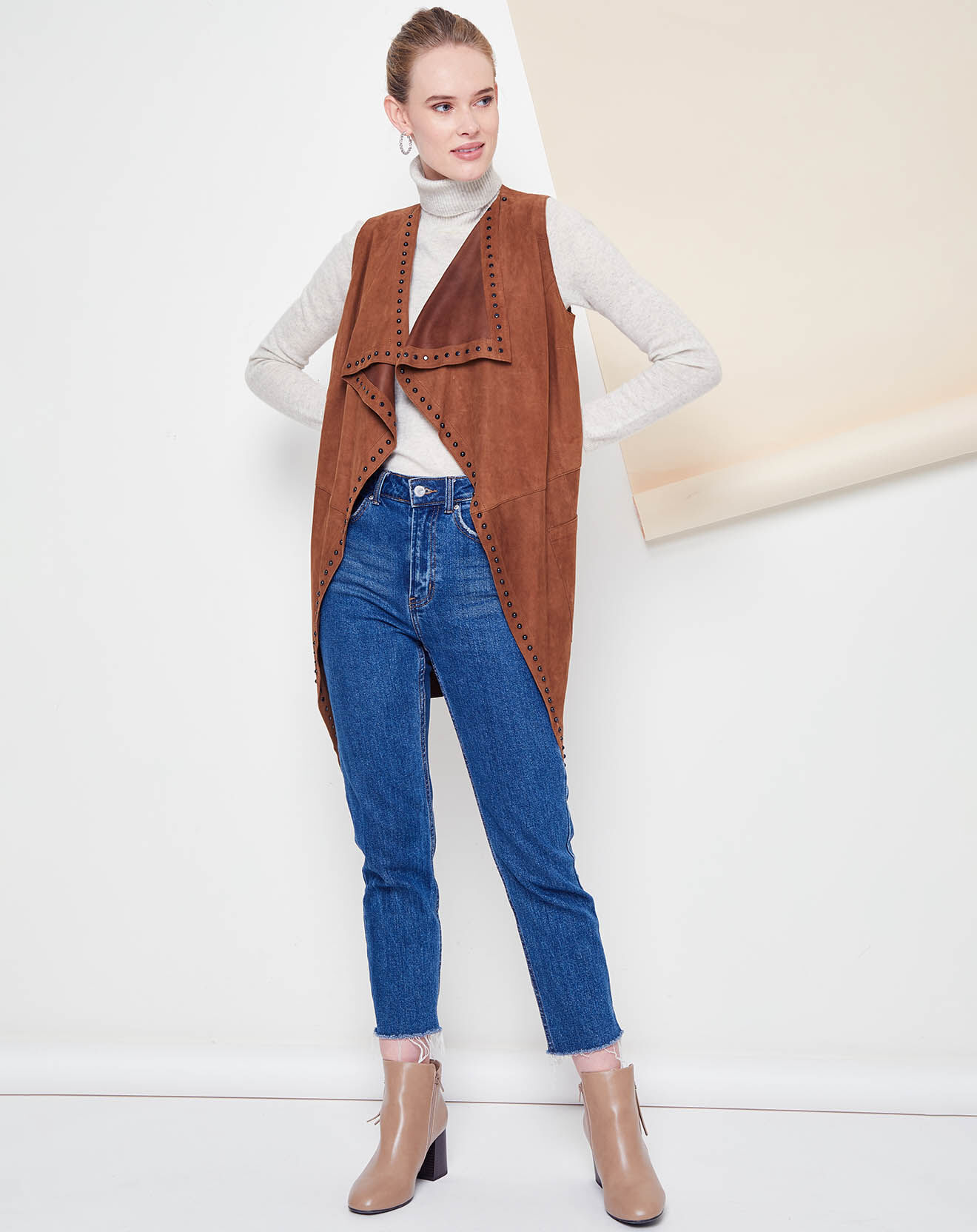 Veste sans manches en Velours de Cuir Mathias tabac