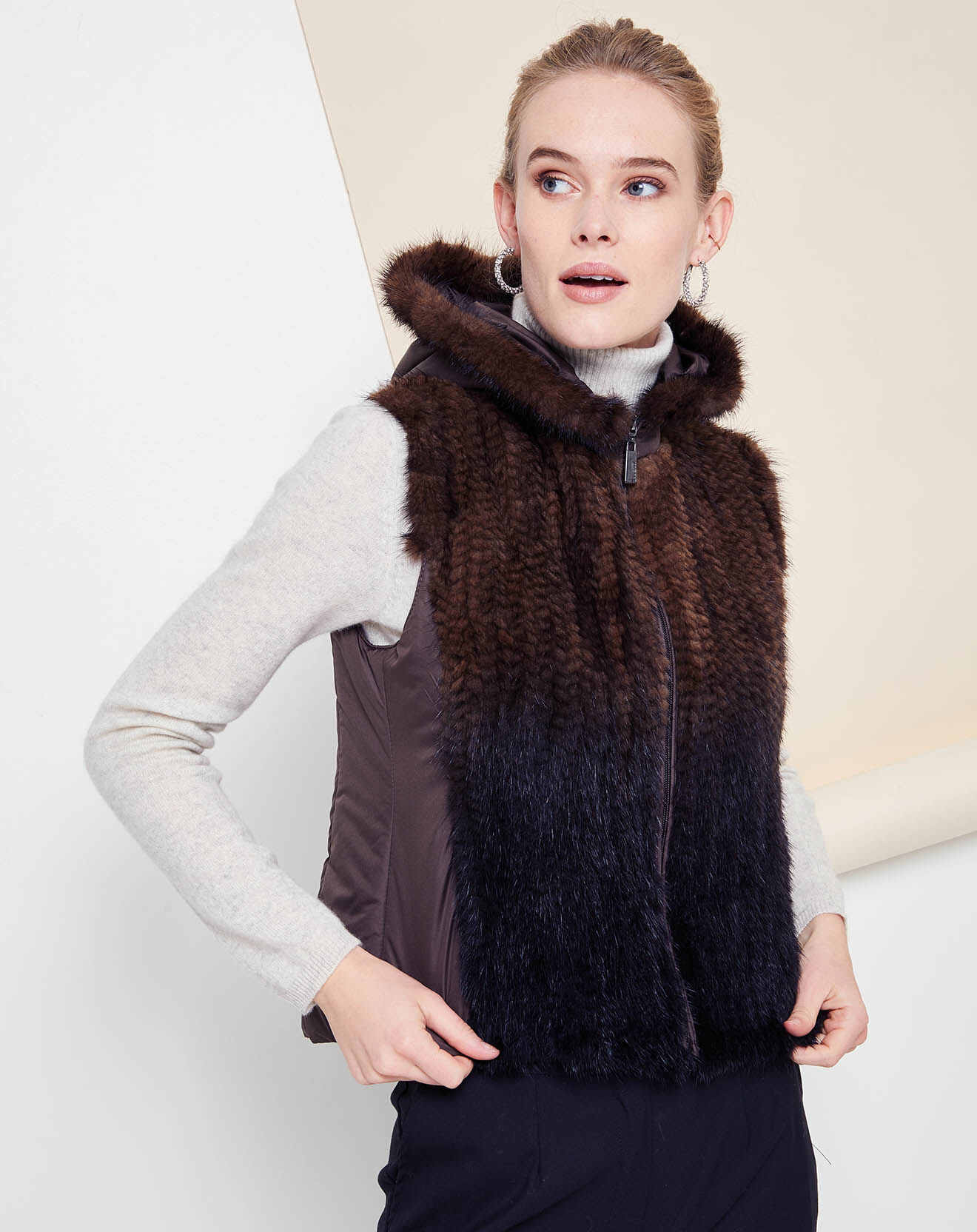 Doudoune à capuche avec Fourrure de Vison Nemo marron