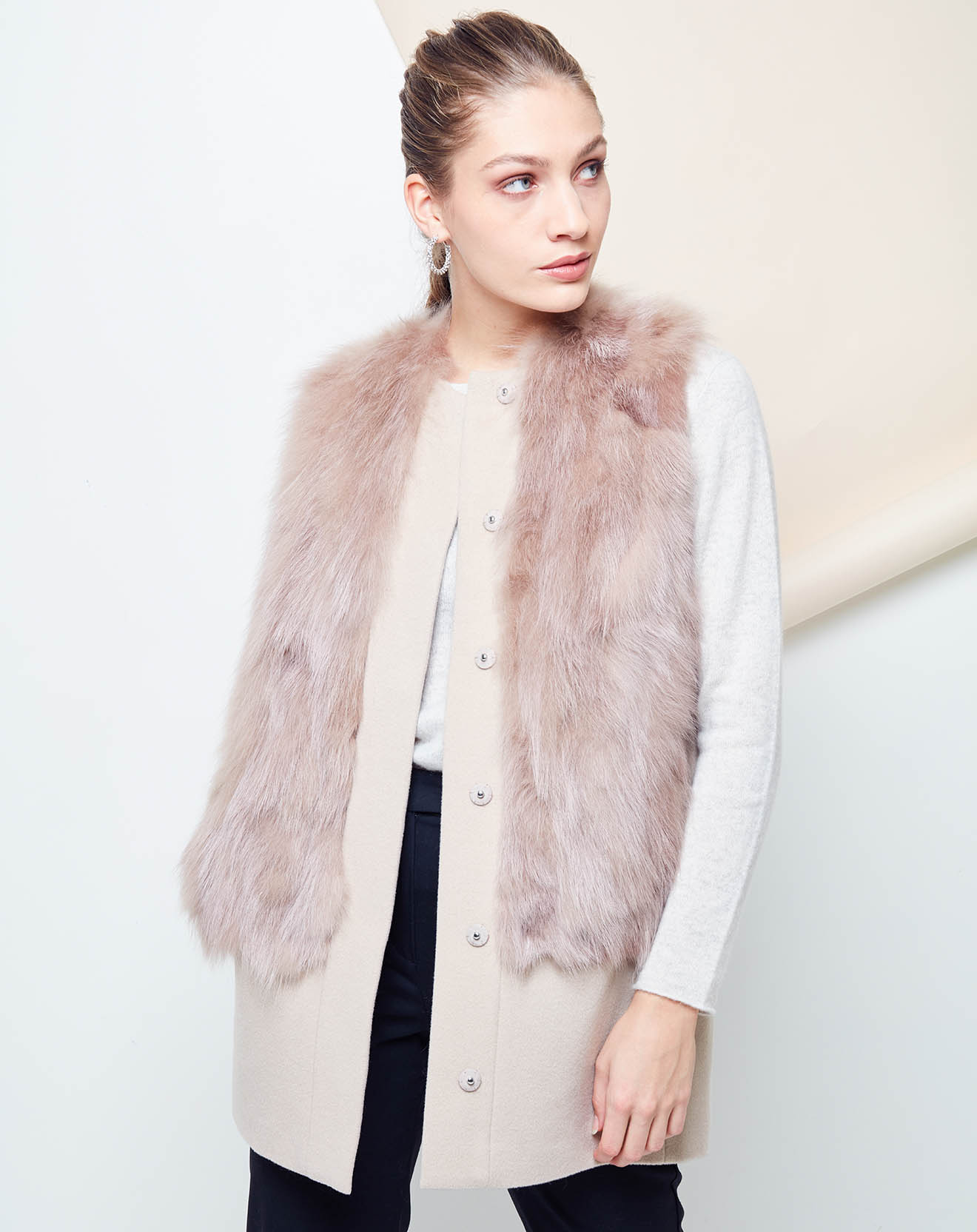 Veste 100% Laine & Fourrure d'Enok Nugget beige