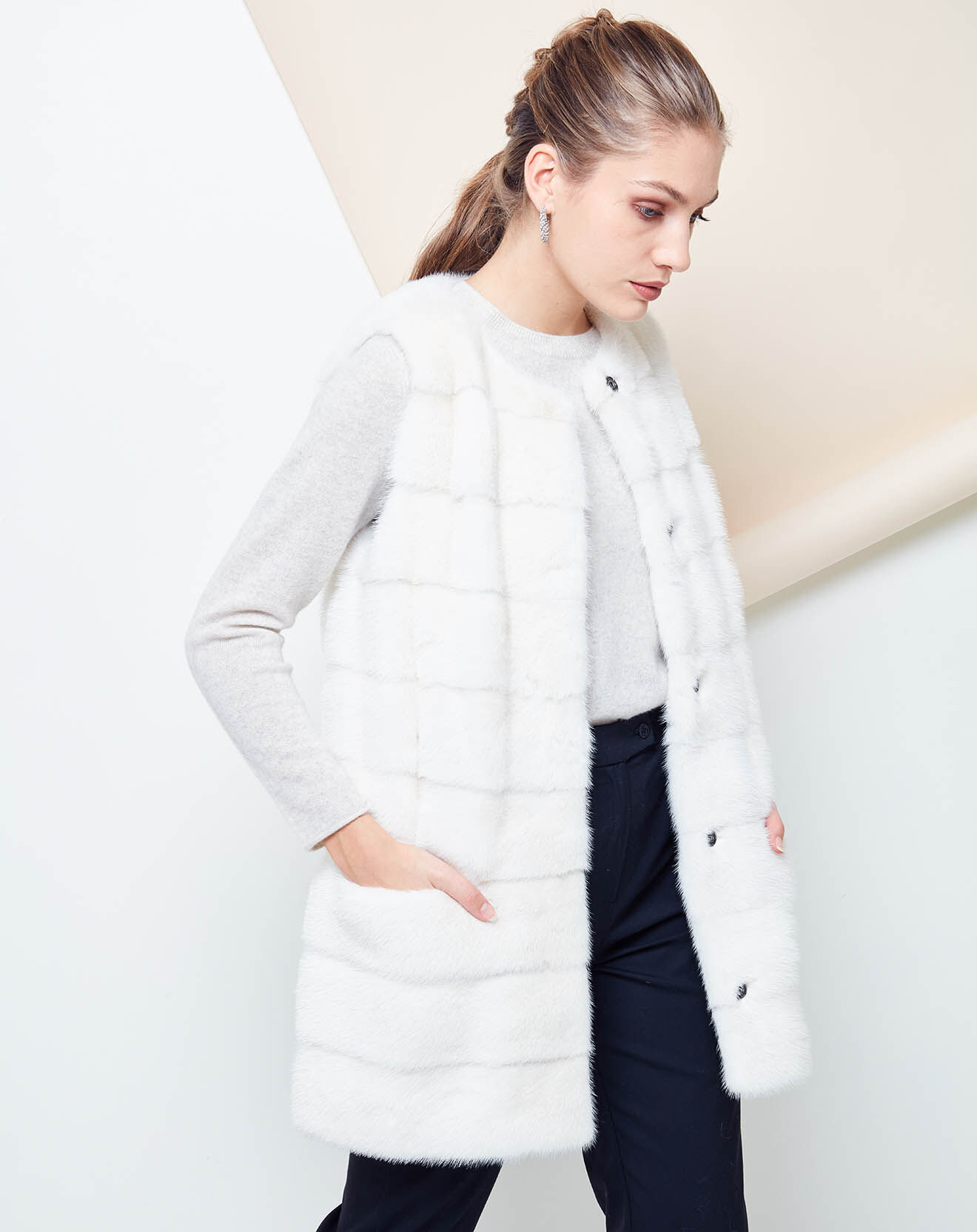 Veste en Fourrure de Vison doublée Soie Noblesse blanche